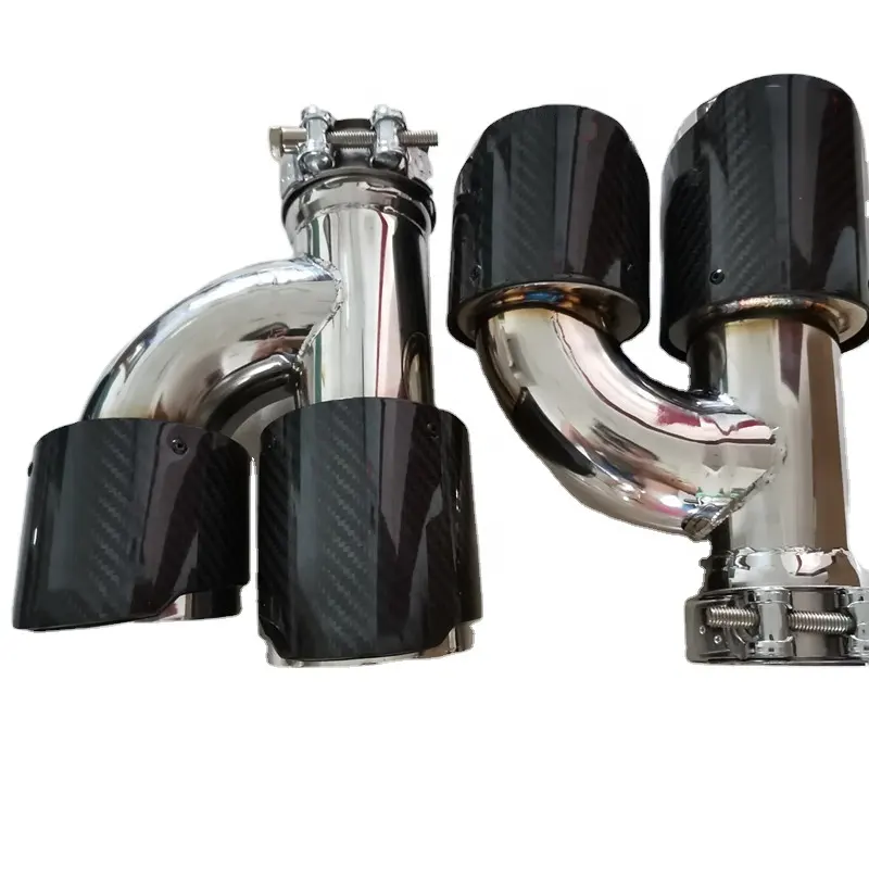 New h stainless steel design double outlet muffler tailpipes dual carbon fiber exhaust tip h type