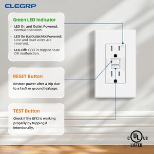 Presa GFCI ELEGRP 15 Amp, Resistente alle Manomissioni (TR), con Indicatore LED, Interruttore Differenziale - Product Image 5
