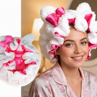 Bonnet de luxe en forme d'ours en peluche, réglable avec de jolies oreilles, en satin de soie imprimé, pour les soins capillaires quotidiens, protection confortable et élégante