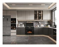 Cuisine moderne de luxe avec éclairage LED, aménagement en L, appareils électroménagers intégrés, armoire de rangement avec évier