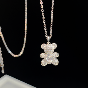 Collier pendentif ours en peluche vintage mignon en zircon et cristal, plaqué rhodium et or, unisexe, pour usage quotidien, mariage, fête, cadeau de bijoux - Product Image 6