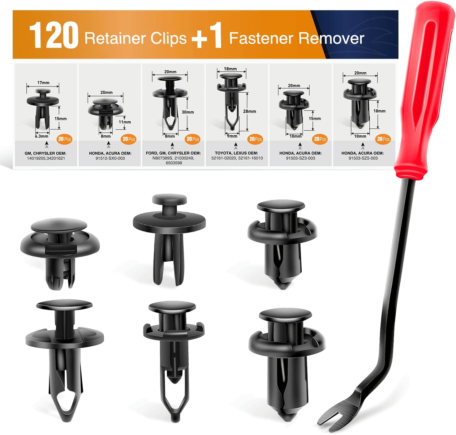 120 clip di fissaggio a pressione da 6,8 mm, 8 mm, 9 mm, 10