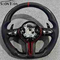 Volant de voiture M Sport en fibre de carbone à fond plat avec bande rouge pour BMW F10 F11 F20 F21 F22 F30 F31 F32 F80 F82 M3 M4 F82 M4