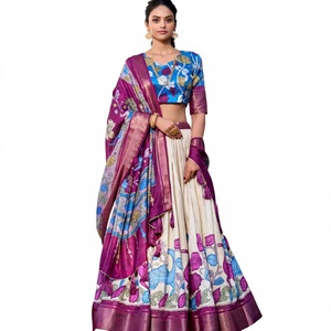 Nuevo Lehenga Choli Exclusivo Estampado (Kalamkari) con Borde de Tejido Zari, Vestido de Novia de Tela de Red para Bodas y Fiestas, Formal, de Secado Rápido, para Todas las Estaciones - Product Image 1
