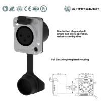 Connecteur XLR M/F 3 broches étanche IP65 pour montage sur panneau extérieur, avec coque chromée nacrée, points de contact plaqués or pour sonorisation en direct