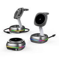 JEDI Nouveau design de chargeur sans fil magnétique LED 3 en 1, support pliable mini 15W, station de charge rapide de bureau avec câble
