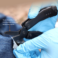 GHK28-AL Schwarzes Multitool-Rettungswerkzeug mit Sicherheitsschere, Feuerstarter, Säge, Glasbrecher, Klappmesser, Zange, EDC