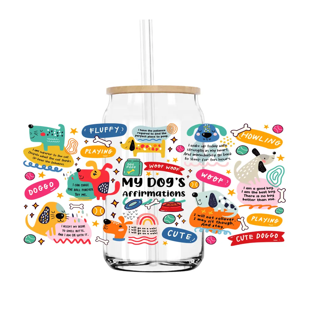 Hund Mutter Tiere Pfote behandelt 16OZ UV DTF Cup Wrap Transfer Aufkleber Benutzer definierte Etiketten DIY langlebiges wasserdichtes Logo für Libbey Glasdose