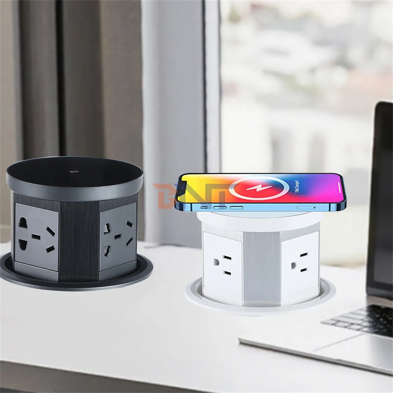 BNT Outlet USB ganda dapur Pop Up, soket tekan Pop Up pneumatik pengangkat konfigurasi kustom Desktop Pop-up