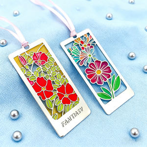 Hadiah Souvenir perjalanan kota kustom kaca berwarna antik dua sisi transparan campuran seng logam Enamel pembatas buku - Product Image 1