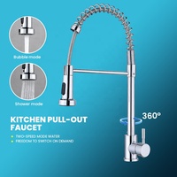 Robinet de cuisine classique chromé avec ressort de valve en céramique, double bec, rotatif à 360°, deux modes d'eau, utilisation multi-scènes