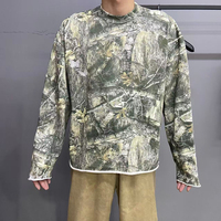 Sweat-shirt à col rond imprimé camouflage intégral, broderie papillon 3D, ourlet irrégulier ondulé, coupe oversize, unisexe, manches longues