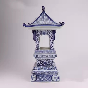 Antiguo chino <span class=keywords><strong>azul</strong></span> blanco cerámica Pagoda diseño contemporáneo jarrón de mesa <span class=keywords><strong>pabellón</strong></span> decorativo adorno de porcelana - Product Image 4