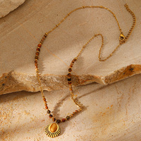Collier en acier inoxydable 304 plaqué or avec perles en pierre naturelle et pendentif cœur martelé, bijoux bohèmes pour femmes, vente en gros