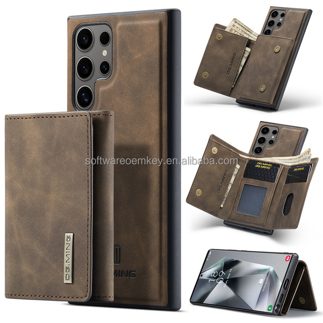 Detachable Three Fold Retro Wallet Leather Case Card Slots Shockproof Stand Cover for Samsung Galaxy S20 S21 S22 S23 S24 Ultra