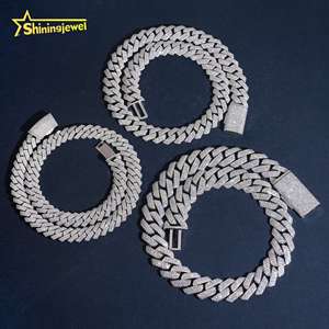 13mm 16mm 20mm 저렴한 가격의 솔리드 925 스털링 실버 힙합 주얼리 남성용 목걸이 아이스드 아웃 모이사나이트 쿠반 체인 목걸이 - Product Image 1