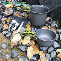 Ensemble de cuisine de camping portable en aluminium pour 1 à 2 personnes, avec cuillère, couteau et fourchette