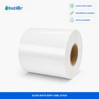 Film BOPP auto-adhésif blanc brillant en rouleau jumbo, adhésif à base d'eau, matière première, fourni par l'usine