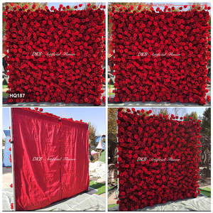 DKB 8ft X 8ft Blumenwand-Panel Rote Rosen Blumenwand-Hintergrund Hochzeitsdekoration 3D-Stil Seidenblumen-Wanddekorationen - Product Image 3