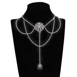 Collar gótico de telaraña en capas de aleación de zinc para mujer, joyería de fiesta, diseño geométrico de insecto, colgante de cadena de múltiples hilos - Product Image 1