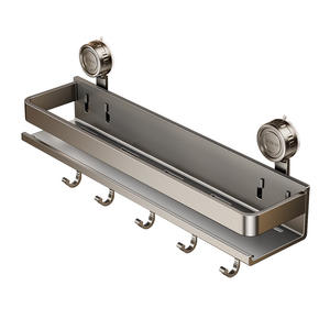 Estante de baño Lutens para montar en la pared, organizador de almacenamiento de doble capa con ventosas y ganchos para artículos de aseo - Product Image 2