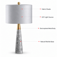 Lampe de table moderne en marbre naturel, abat-jour en tissu E27, lampe de bureau avec accent en métal doré, lampe décorative pour la rénovation d'hôtels de charme