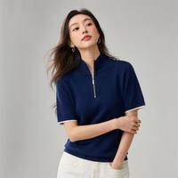 Pull tricoté en mélange de laine à manches courtes, col montant zippé, pour usage décontracté, vente en gros