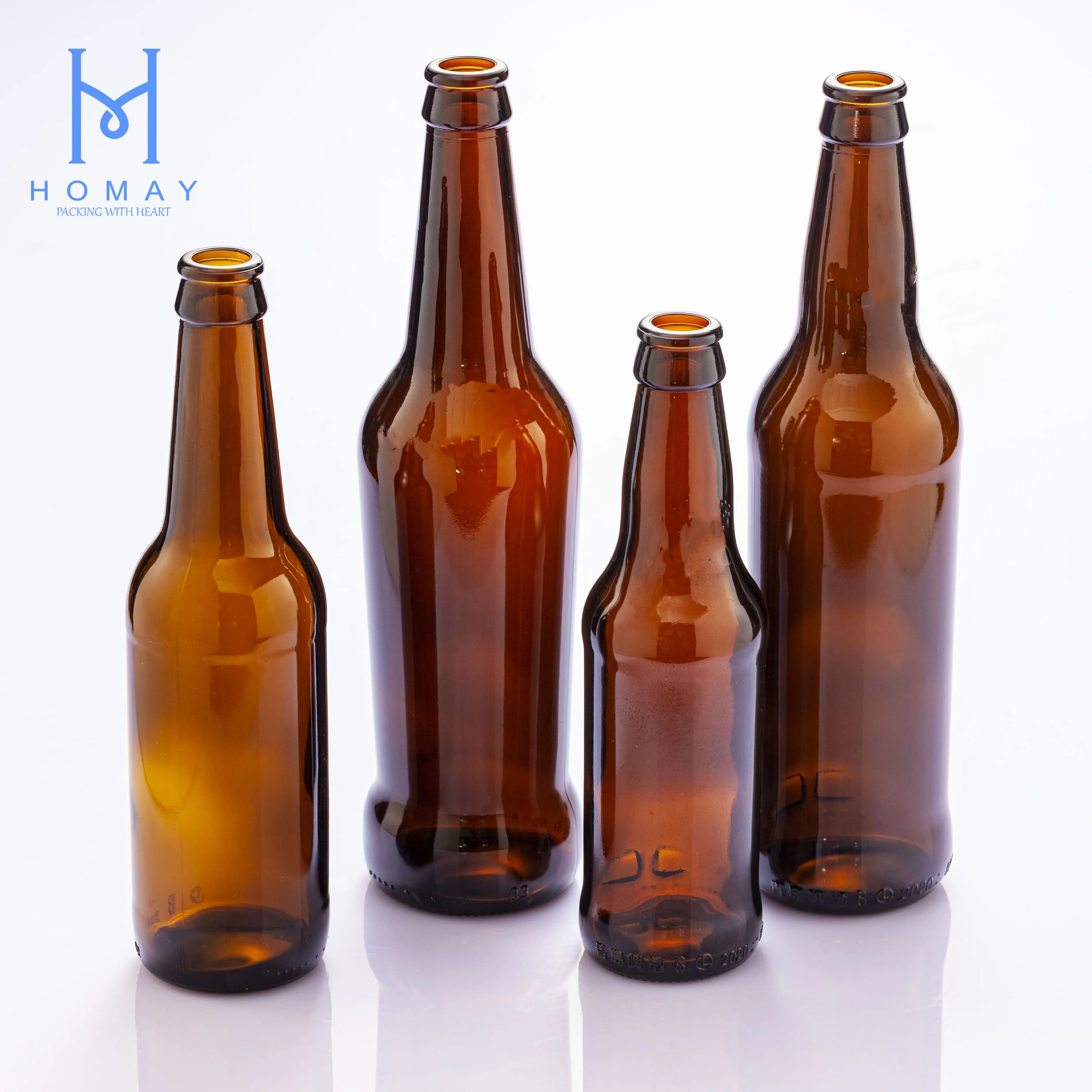 Homay packaging 100ml,330ml ,500ml,1000ml high quality beer bottle with crown cap for beverage