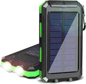Güneş enerjisi bankası su geçirmez 20000mAh güneş enerjisi şarj cihazı 2 USB portu harici şarj edici güç bankası ile iphone için LED ışık