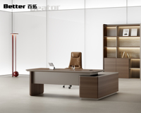 Table de direction moderne de luxe léger, ensemble bureau et chaise de patron au design épuré avec armoire latérale et bibliothèque