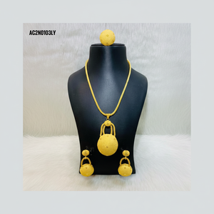 Nouveau à la mode 18K plaqué or laiton à la mode Long collier ensemble boucles d'oreilles anneaux forme florale motif un gramme bijoux pour les femmes - Product Image 1