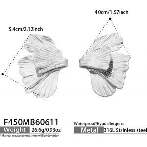 Boucles d'oreilles en acier inoxydable plaqué or en forme de feuille de Ginkgo, bijoux élégants en forme de feuille florale pour femmes - Product Image 6