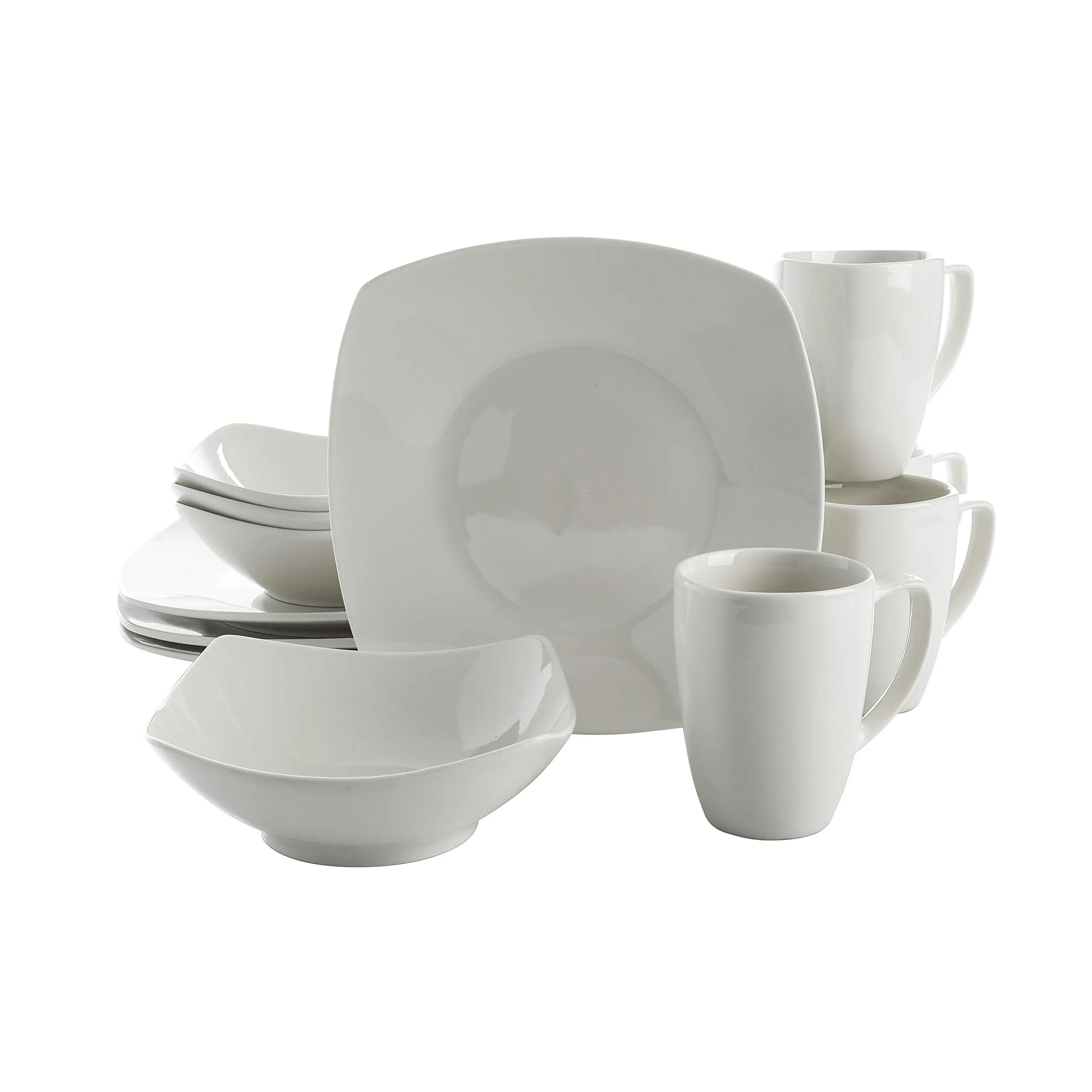 Wholesale Hotel Restaurant 16 24 Pcs White Porcelain Modern Tableware Square Stoneware Ceramic Dinner Plates Set Dinnerware Sets