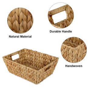 Panier de rangement tissé à la main écologique de qualité supérieure jacinthe d'eau rectangulaire pour étagères de salle de bain et de salon - Product Image 3