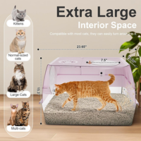 Bac à litière XL en acier inoxydable, entrée par le haut, pour grands chats, nettoyage facile, design anti-fuite, rose