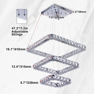 モダンな3リングスクエアクリスタルLEDリニアペンダントライト、調節可能なアイランドシャンデリア、キッチン、家庭、ホテル、レストラン用、AC電源 - Product Image 4