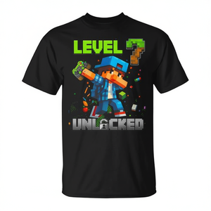 T-shirt d'anniversaire Pixel Gamer débloqué niveau 7 pour le garçon de 7 ans - Product Image 2