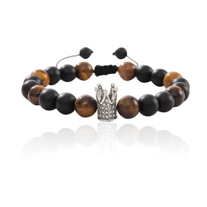 Tiger's Eye <b>Beaded</b> <b>Bracelet</b> With Crown Charm Adjustable For Men Jewelry Spring 2024 Yiwu Origin - Product Image 5