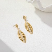 Boucles d'oreilles pendantes en forme de feuille en acier inoxydable, plaquées or 18 carats PVD, étanches, bijoux pour femmes