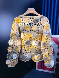 Pull cardigan à manches longues pour femmes, taille plus, devant ouvert, couleur unie avec <span class=keywords><strong>crochet</strong></span> floral vintage, vêtements en tricot d'hiver - Product Image 2