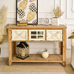 Console rustique en bois massif INNOVA avec rangement pour hôtel, salle à manger, appartement, salon, entrée, décoration - Product Image 1