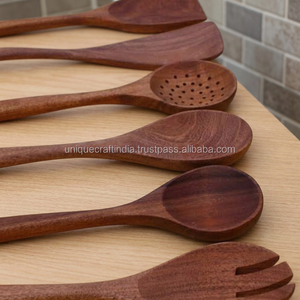 WoodAura Cooking <b>Set</b> Of 5 Handcrafted Mango <b>Wood</b> <b>Spoons</b> Smooth Grip Handles Classic Minimalist Kitchen Tool Essentials Flatware - Product Image 1