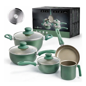 Modern <b>Ceramic</b> Marble Coated Pot <b>Pan</b> Glass Lids Bakelite Handles Non-Stick 6-Piece Aluminum Cookware Set Induction Compatible - Product Image 5