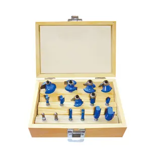 Type 15B Wooden Case packing Blue Colour 15pcs Router Bit Set