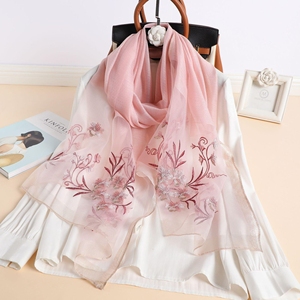 Women Floral Embroidered Imitation Silk Shawl Elegant Lightweight Floral Scarf Sweet Ladies Outer <b>Wrap</b> for Daily & Party - Product Image 4