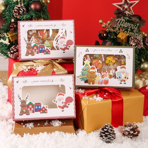Eco-Friendly Custom Printed Merry <strong>Christmas</strong> Food Gift Paper <strong>Boxes</strong> Exquisite Square Baking Packaging with <strong>Window</strong> - Product Image 2