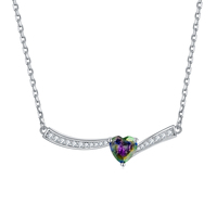 Collier créatif en argent sterling 925, design de niche, en forme de cœur, avec pierres précieuses colorées