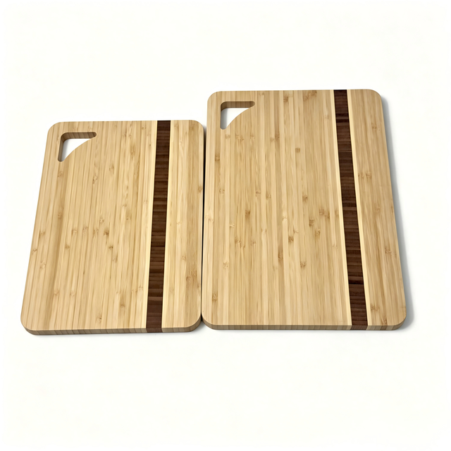 Set of 2 Bamboo Cutting Boards with Handle Striped Design Chopping Boards