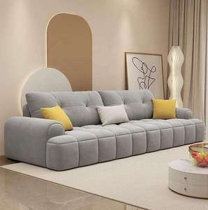 Modular <b>Cream</b> Puff Tufted Sectional Three-Seat Reclining <b>Sofa</b> for Home Villa Apartment Square Fabric Three Seat <b>Set</b> for Hall Use - Product Image 6