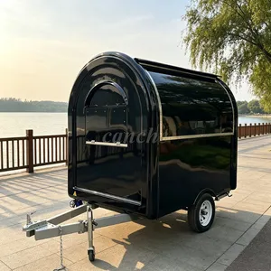 Chariot à hot-dogs noir de style allemand, mini-remorque de camping pour desserts au chocolat, camion de restauration mobile pour l'extérieur - Product Image 1